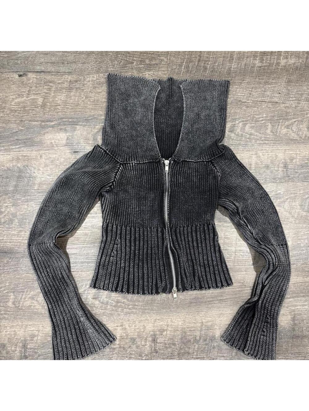 Almost Famous Black Ribbed Zip-Up Top